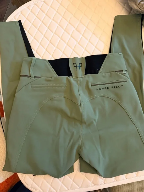 Horse Pilot Fleur de Lis Olive Green Performance Riding Breeches - Picture 2 of 7